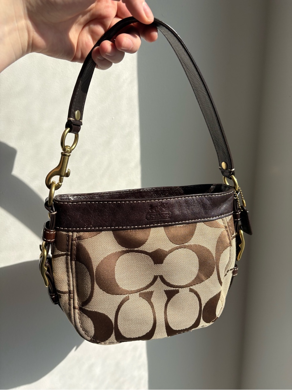Coach Signature Canvas Shoulder Bag in Brown and Tan